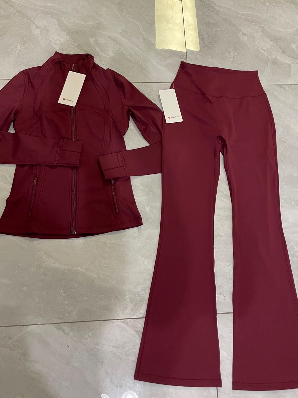 lululemon athletica Burgundy High-Waist Flare Pants with Zip Jacket Set